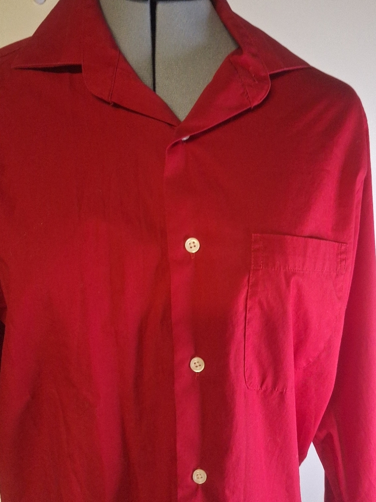 Mens Red Button Down Shirt Size 14-14.5  32/33